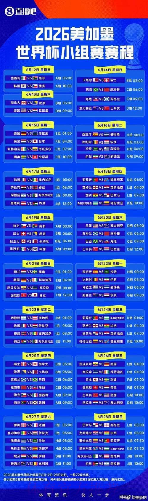 2026世界杯小组赛赛程详细安排完整安排官网入口